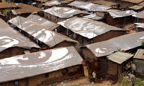 JR’s installation of the rooftops of the slum Kibera in Kenya. 