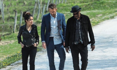 Salma Hayek, Ryan Reynolds and Samuel L Jackson in The Hitman’s Wife’s Bodyguard.