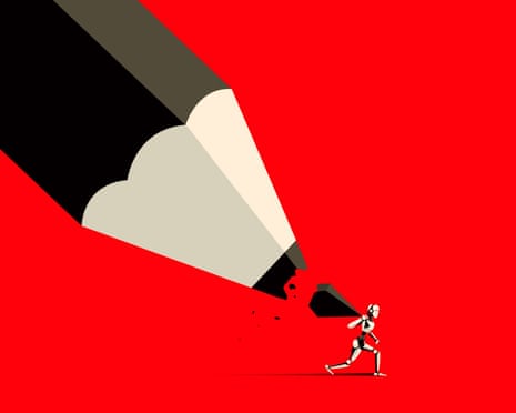 Illustration of a man being chased by a pencil