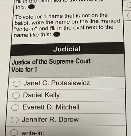 The ballot for the Wisconsin supreme court election.