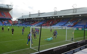 Mo Salah scores Liverpool’s sixth in the rout of Palace.