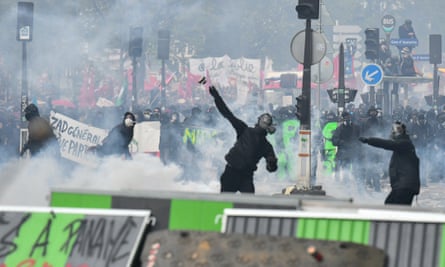 Protesters during May Day demonstrations in Paris.