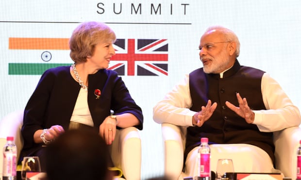 Theresa May with India’s prime minister Narendra Modi at the India-UK Tech Summit in New Delhi last November.