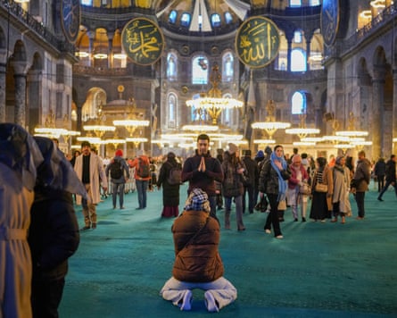 People praying inside the mosque