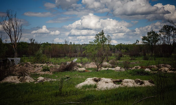 A photograph shows a trenches dug by Russian soldiers near the Red Forest which is ten-square-kilometre area surrounding the Chernobyl Nuclear Power Plant within the Exclusion Zone on May 29, 2022, amid the Russian invasion of Ukraine.
