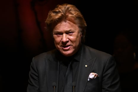 Television and radio personality Richard Wilkins speaks during the state memorial service for Olivia Newton-John.