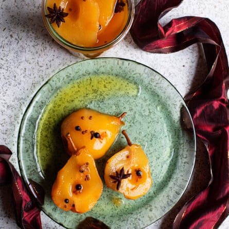 Golden pickled pears.