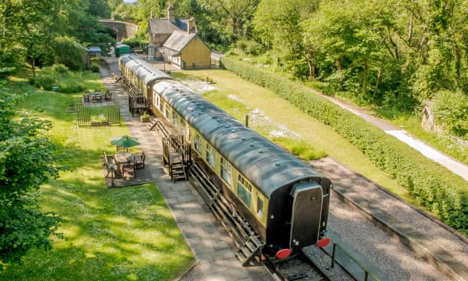 Coalport Station, Shropshire, where two railway carriages have been converted into holiday accommodation.