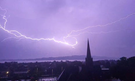 Lightning strikes during a thunderstorm in Dundee on Monday