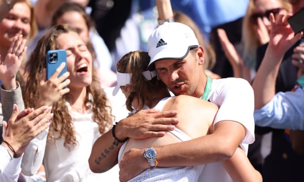 Elena Rybakina and her coach, Stefano Vukov, after her Wimbledon victory.