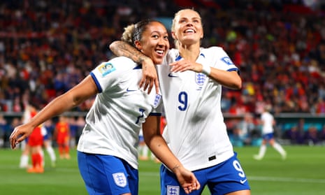 Lauren James celebrates with Rachel Daly after scoring another brilliant goal for England.