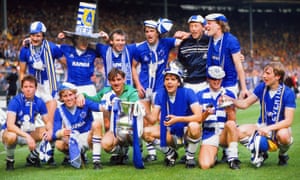 Southall with Everton teammates including Peter Reid, Alan Harper and Andy Gray after Everton defeated Watford 2-0 in the 1984 FA Cup final.