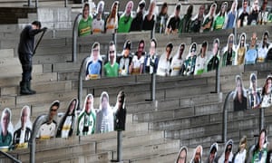 Cardboard cutouts replace supporters at Borussia Mönchengladbach’s stadium in April.