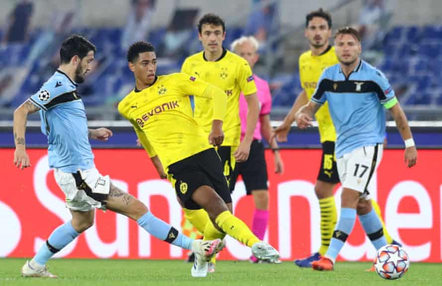 Jude Bellingham in action for Borussia Dortmund against Lazio in the Champions League in October