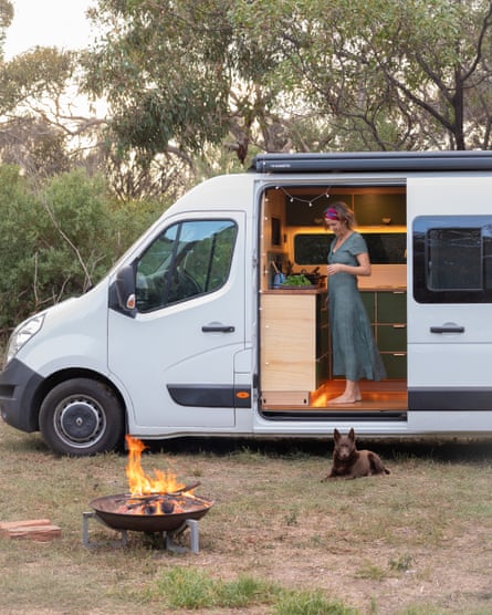 Butler cooking in her trusty campervan.