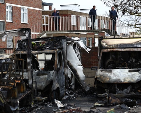 Burnt out ambulances in the Golders Green area of north London