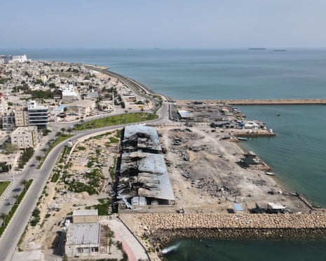 Damage on a fishing pier in the Iranian port of Qeshm island that local witnesses was caused by recent strikes in the US-Israel military campaign