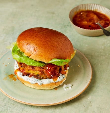 Meera Sodha’s onion and potato bhaji burgers.