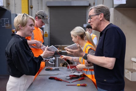 Kara Owen, British ambassador to Ireland, and Alan Milburn at the Irish Rail Apprentice Training Centre.