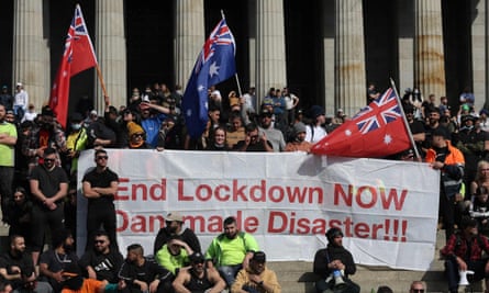 Anti-lockdown protests ended up at the Shrine of Remembrance, a memorial to Australian soldiers.