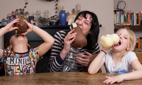 Zoe Williams and children test Easter chocolate.