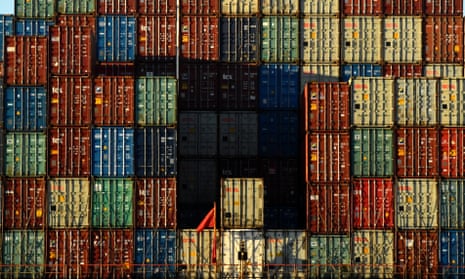 Containers stacked on a container ship docked at Port Botany in Sydney