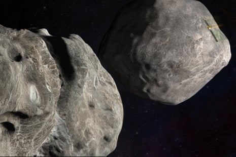 spacecraft next to asteroid illustration