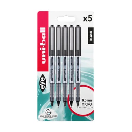 Pack of five black Uni-ball rollerball pens