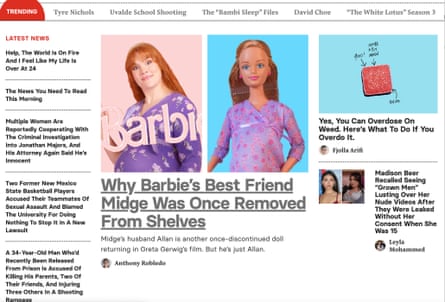 image shows story on ‘why barbie’s best friend midge was once removed from shelves’, among other stories