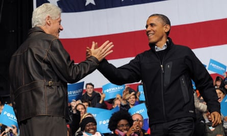 Bill Clinton and Barack Obama at an election rally in 2012.