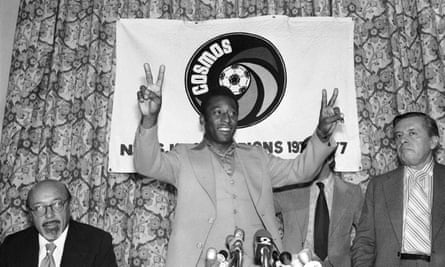 Pelé at his farewell press conference with the New York Cosmos in September 1977.