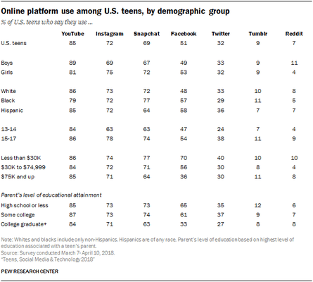 A breakdown of use by demographic group.