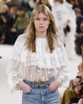 A model wears an original creation from the Chloé womenswear autumn/winter 2024 collection in Paris.