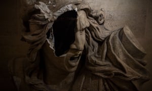 A statue on the Arc de Triomphe in Paris damaged by anti-government ‘gilets jaunes’ protestors on 1 December. The monument, which had been covered in graffiti, reopened last week.