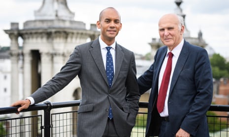 Chuka Umunna (left) stands with leader of the Liberal Democrats, Vince Cable.