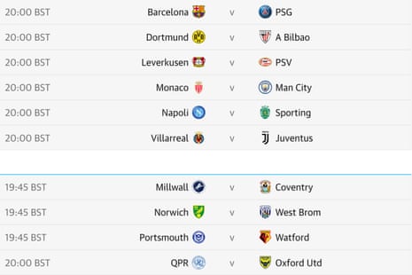 Wednesday's fixtures