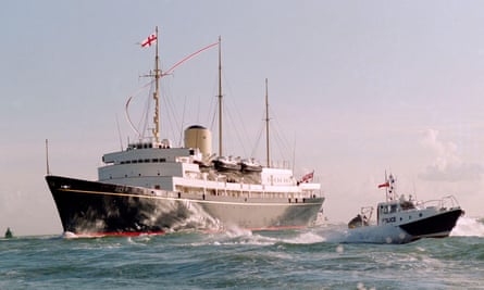 Her Majesty’s Yacht Britannia returns to Portsmouth flying her paying-off pennant for the last time