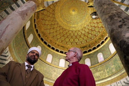 Welby with sheikh Omar al-Kiswani, director of al-Aqsa mosque, during a visit to the Dome of the Rock on the compound known to Muslims as Noble Sanctuary and to Jews as Temple Mount.