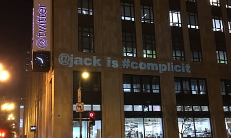 Protest projection on the twitter building in San Francisco, January 2018