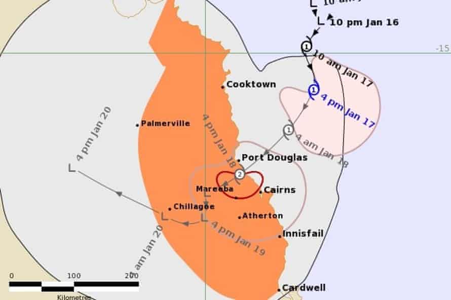 How Cyclone Kimi was tracking just before 5pm on Sunday.