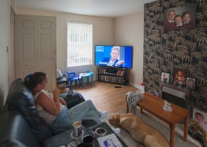Katrina watching Jeremy Kyle, Aspatria, Cumbria. July 2018
