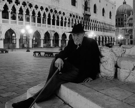 Ezra Pound Rests on Steps<br>ca. March 1964, Venice, Italy --- Ezra Pound rests on some steps in a Venetian square. --- Image by David Lees/CORBIS
