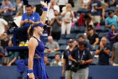Mirra Andreeva celebrates after winning her first round match against Indonesia's Janice Tjen.