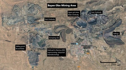 A map of mines in Bayan Obo.