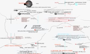 A screenshot of the interactive archive of cancelled arts events in Australia thanks to the Covid-19 pandemic.