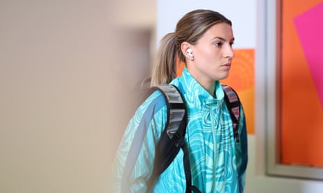 Steph Catley arrives at the stadium