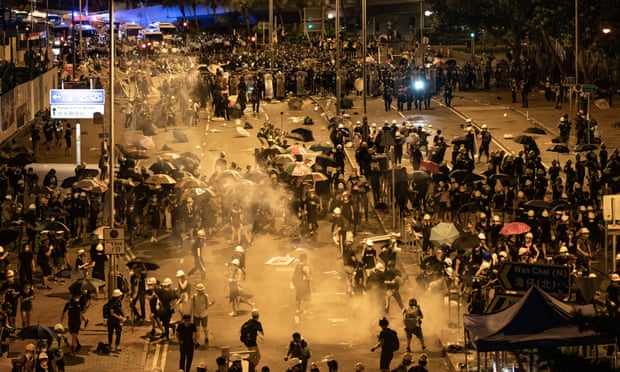 Police fire tear gas at protesters outside the Legislative Council Complex on July 2, 2019 in Hong Kong, China.