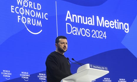 Ukrainian President Volodymyr Zelenskiy speaks during the annual meeting of the World Economic Forum in Davos, Switzerland.