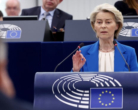 European Commission President Ursula von der Leyen speaks during a debate at the European Parliament in Strasbourg, eastern France.