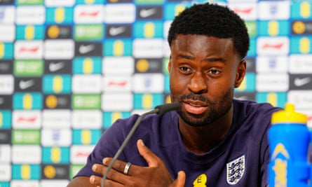 Marc Guehi at an England press conference
